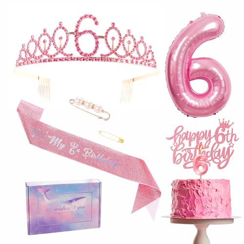 Rosa 6 Geburtstag Dekorationen Mädchen Schärpe Tiara Kuchen Topper Ballon Kerze Rosa 6 Geburtstag Dekorationen Mädchen Schärpe Tiara Kuchen Topper Ballon Kerze von YAAVAAW