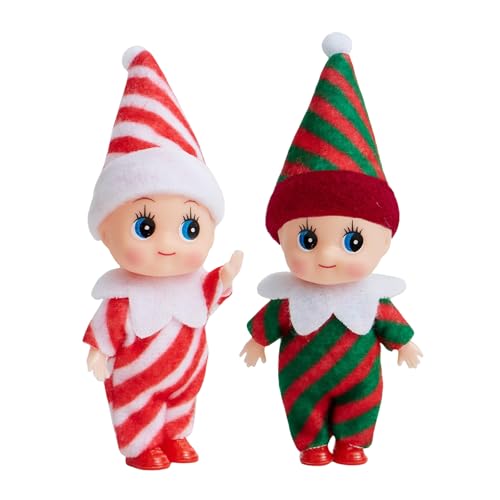2 Stück Weihnachtselfen Puppe für Jungen Mädchen Kinder,Santa Mini Elfen Weihnachtspuppen Tiny Baby Elf Puppe,Weihnachts Kleine Elf Figuren Baby Elfen Puppe Geschenk für Weihnachtsstrümpfe Stuffers von YAAVAAW