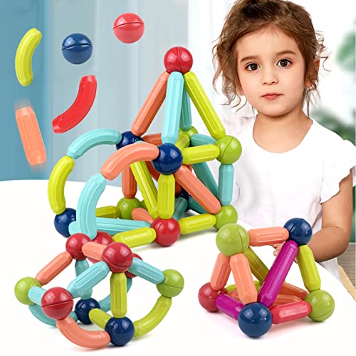 100 Stück Magnetische Bausteine ab 2 3 4 5 6 7 Jahre Magnetbausteine Kinder Lernspiele Magnetspiel Montessori Magnet Spielzeug Kinder Kugeln Stäbe Magnetic Building Blocks Mädchen Jungen Geschenk von YADODO