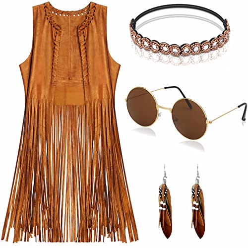 70er Jahre Hippie Kostüm Set - Disco Fransen Weste, Zubehör für Damen - 60er 1960er 1970er Verkleidung Outfits für Erwachsene 70er Jahre Hippie Kostüm Set - Disco Fransen Weste, Zubehör für Damen - 60er 1960er 1970er Verkleidung Outfits für Erwachsene von YADODO