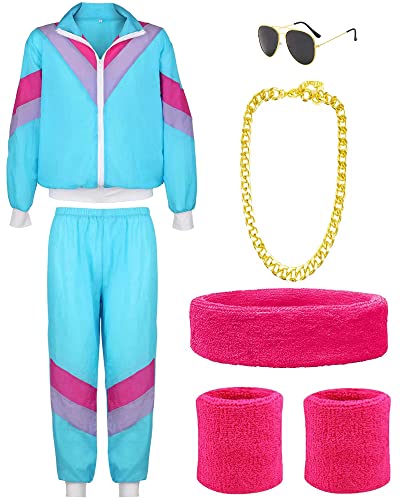 YADODO 90er 80er Jahre Outfit Herren Damen Trainingsanzug Jacke Hose Anzug 80er Accessoire 80er Jahre Kleidung Herren New Kids Kostüm 80iger Schlagerparty Bad Taste Outfit Paare Karneval (L) von YADODO