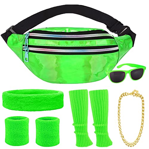 90er 80er Jahre Accessoires Bauchtasche 80er Jahre Neon Beinwärmer Stirnband Armbänder 80er Jahre Outfit Accessoires 80er Jahre Kleidung Damen Herren Kinder Sport 80er kostüm Halloween Fasching (Grün) von YADODO