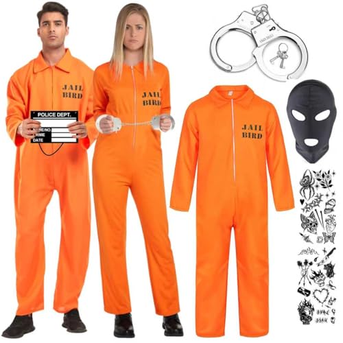 Gefangener Kostüm Herren Damen Halloween Sträfling Gefängnis Häftling Kostüm Herren Damen Orangener Overall mit Namensschild Handschellen Knast Knasti Verbrecher Prisoner Costume Men Women Halloween L Gefangener Kostüm Herren Damen Halloween Sträfling Gefängnis Häftling Kostüm Herren Damen Orangener Overall mit Namensschild Handschellen Knast Knasti Verbrecher Prisoner Costume Men Women Halloween L von YADODO