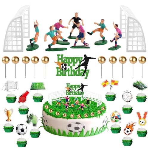 YADODO 32 Stück Tortendeko Fussball Geburtstag Kinder Jungen Männer Fussballsore Fussballfeld Fussballfer Fussball Tortendeko Fußball Tortendeko Football Deko Geburtstag Kinder Fußball Kuchen Deko von YADODO