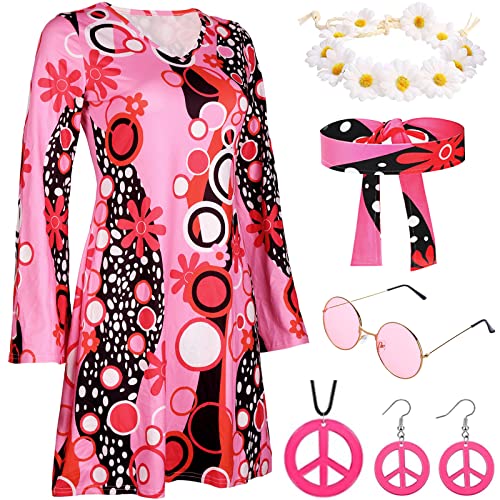 YADODO 70er Jahre Verkleidung Frauen Disco 60er für Abba Kostüm mit Accessoires Hippie Outfits 70 Stil Damen Erwachsene Halloween (L) von YADODO