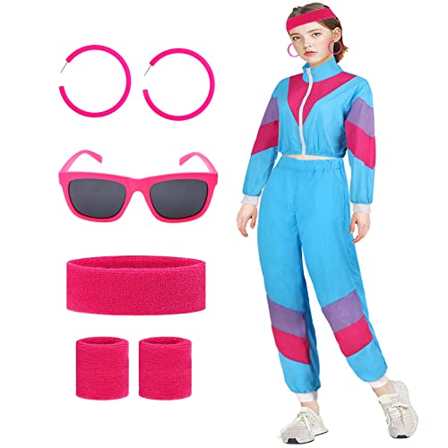 YADODO 80er Jahre Outfit Damen Mottoparty - Netzoberteil, Neon Party Kostüm, Accessoires, Aerobic Kleidung Typisch (XXL) von YADODO