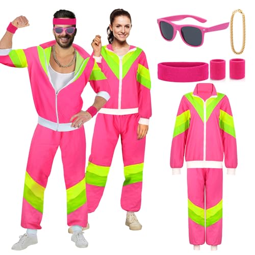 YADODO 90er 80er Jahre Outfit Herren Damen Rose Trainingsanzug Jacke Hose Anzug 80er Accessoire 80er Jahre Kleidung Herren New Kids Kostüm 80iger Schlagerparty Bad Taste Outfit Paare Karneval (M) von YADODO