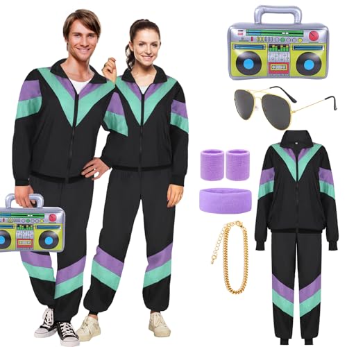 YADODO 90er 80er Jahre Outfit Herren Damen Trainingsanzug Jacke Hose Anzug 80er Accessoire 80er Jahre Kleidung Herren New Kids Kostüm 80iger Schlagerparty Bad Taste Outfit Paare Karneval (M) von YADODO