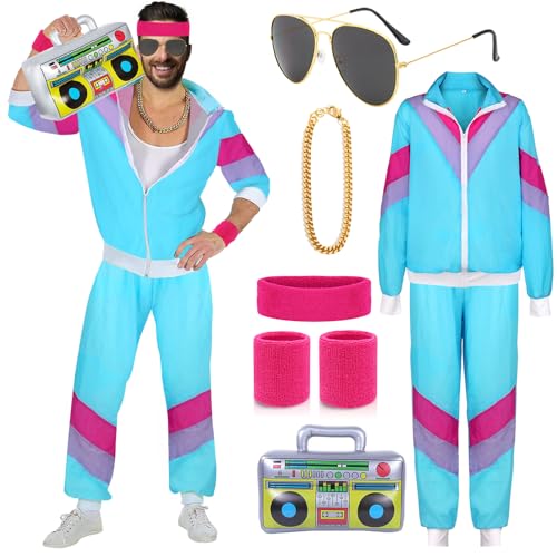 YADODO 90er 80er Jahre Outfit Herren Damen Trainingsanzug Jacke Hose Anzug 80er Accessoire 80er Jahre Kleidung Herren New Kids Kostüm 80iger Schlagerparty Bad Taste Outfit Paare Karneval (S) von YADODO