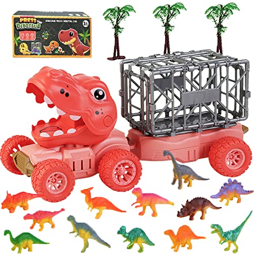 YADODO Dinosaurier Spielzeug ab 2 3 4 5 6 7 Jahre mit 12 Mini Dinosaurier Figuren 3 Bäumen Indominus Rex Dinosaurier LKW Auto Spielzeug Dino Spielzeug Kinder Jungs Mädchen Geschenke ab 3-7 Jahr (Rot) von YADODO