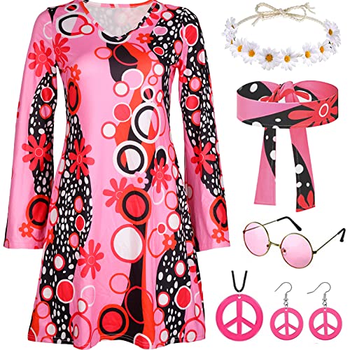 YADODO Hippie kostüm Damen 70er Jahre Bekleidung Damen kleid 60er 70er Hippie Kleidung Damen Accessoires Disco Outfit Kostüm Damen Mädchen 70er Mode Damen Faschingskostüme für Karneval Party (M) von YADODO