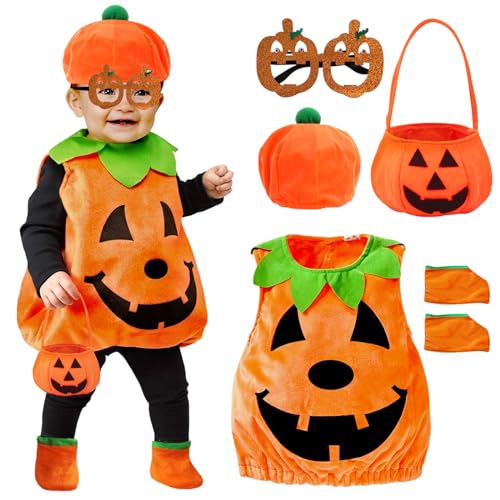 YADODO Kürbis Kostüm Kinder Baby 92 98 mit Hut Handtasche Maske Halloween Kostüm Kinder Kürbis Mädchen Jungs kürbiskostüm Kind Baby Kürbis Kostüm Kleidung für Halloween Cosplay Kürbis M YADODO Kürbis Kostüm Kinder Baby 92 98 mit Hut Handtasche Maske Halloween Kostüm Kinder Kürbis Mädchen Jungs kürbiskostüm Kind Baby Kürbis Kostüm Kleidung für Halloween Cosplay Kürbis M von YADODO