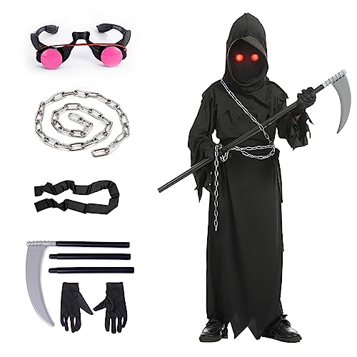 YADODO Sensenmann Kostüm Herren Damen Schwarzer Umhang mit Kapuze Sense Brille Geister ketten Handschuhen Gruselig Halloween Sensenmann Herren Grim Reaper Scream Kostüm Erwachsene YADODO Sensenmann Kostüm Herren Damen Schwarzer Umhang mit Kapuze Sense Brille Geister ketten Handschuhen Gruselig Halloween Sensenmann Herren Grim Reaper Scream Kostüm Erwachsene von YADODO