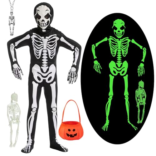 YADODO Skelett-Kostüm für Kinder, Jungen, Mädchen, 10–11–12, leuchtet im Dunkeln, Skelett-Einteiler, Outfit, Overall für Kinder, leuchtender Anzug mit Tasche, Halskette, gruselig, gruselig, Halloween YADODO Skelett-Kostüm für Kinder, Jungen, Mädchen, 10–11–12, leuchtet im Dunkeln, Skelett-Einteiler, Outfit, Overall für Kinder, leuchtender Anzug mit Tasche, Halskette, gruselig, gruselig, Halloween von YADODO