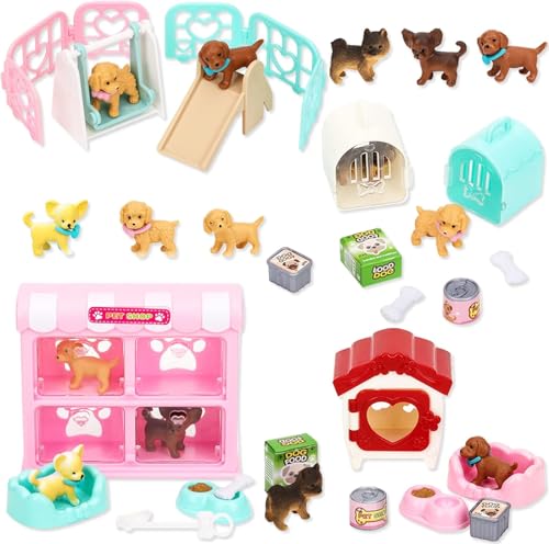 27 Stück Hund Puppenhaus Zubehör, Realistische Hundefiguren Spielzeugset mit Mini Hundefiguren, Hundehütte, Hundebett, Hundenapf, Hundekäfig, Hundefutter für Miniatur Garten Deko 27 Stück Hund Puppenhaus Zubehör, Realistische Hundefiguren Spielzeugset mit Mini Hundefiguren, Hundehütte, Hundebett, Hundenapf, Hundekäfig, Hundefutter für Miniatur Garten Deko von YAJIMAOY