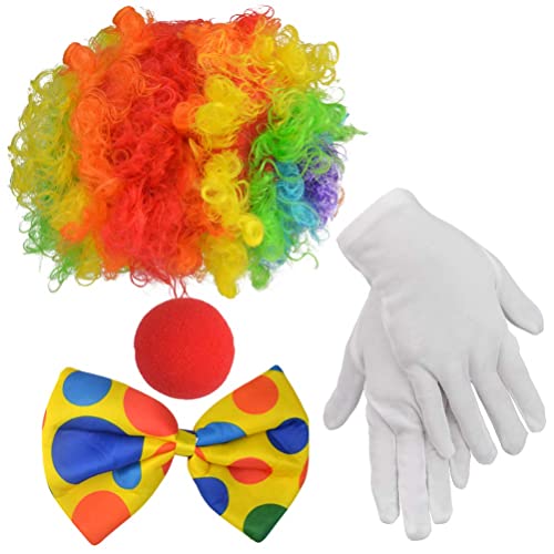 4 Stück Clown Kostüm Accessoire mit Clown Perücke, Baumwollhandschuhe Weiß, Clown Fliege, Rot Clown Nase, Faschingskostüme für Kinder Erwachsene Halloween Cosplay Zirkusshow Karneval Kostüm Zubehör(B) 4 Stück Clown Kostüm Accessoire mit Clown Perücke, Baumwollhandschuhe Weiß, Clown Fliege, Rot Clown Nase, Faschingskostüme für Kinder Erwachsene Halloween Cosplay Zirkusshow Karneval Kostüm Zubehör(B) von YAJIMAOY