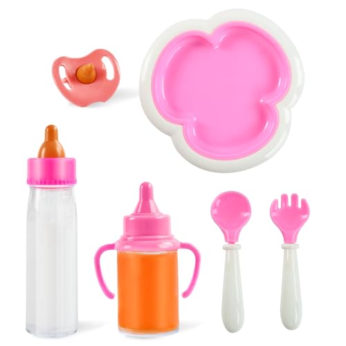 Magische Flasche Baby Puppe Flasche, 6 Stück Puppen Zubehör Set mit Magische Puppenflasche, Schnuller, Teller, Löffel, Gabel, Baby Puppenflasche, Puppenzubehör Puppenspielzeug, Puppen Fütterungsset Magische Flasche Baby Puppe Flasche, 6 Stück Puppen Zubehör Set mit Magische Puppenflasche, Schnuller, Teller, Löffel, Gabel, Baby Puppenflasche, Puppenzubehör Puppenspielzeug, Puppen Fütterungsset von YAJIMAOY