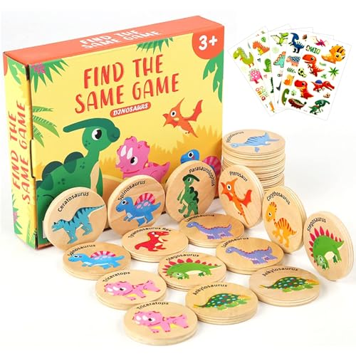 Memory Spiel, Montessori Spielzeug Memo Holz, Gedächtnisspiele für Kinder, Dinosaurier Matching mit Dino Tattoo, Merkspiel Lernspielzeug für Konzentration ab 3 Jahren von YAJIMAOY