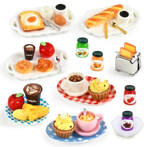 Miniatur Essen und Trinken, 1/12 Miniatur Lebensmittel Puppenhaus Zubehör, Harz Lebensmittel Spielzeug Set mit Brot Getränke Backen Kuchen Eier Kaffee Donuts, Miniatur Küche Zubehör Wichtel Zubehör Miniatur Essen und Trinken, 1/12 Miniatur Lebensmittel Puppenhaus Zubehör, Harz Lebensmittel Spielzeug Set mit Brot Getränke Backen Kuchen Eier Kaffee Donuts, Miniatur Küche Zubehör Wichtel Zubehör von YAJIMAOY