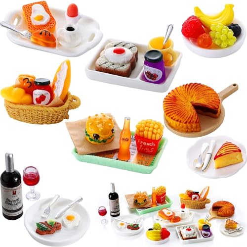 Miniatur Lebensmittel Puppenhaus, Miniatur Puppenhaus Zubehör Essen, Miniatur Wichtel Zubehör mit Miniatur Hamburger, Eier, Toast, Kuchen, Pommes, Obst, 1:12 Miniatur Küchenzubehör Puppenhaus Essen Miniatur Lebensmittel Puppenhaus, Miniatur Puppenhaus Zubehör Essen, Miniatur Wichtel Zubehör mit Miniatur Hamburger, Eier, Toast, Kuchen, Pommes, Obst, 1:12 Miniatur Küchenzubehör Puppenhaus Essen von YAJIMAOY