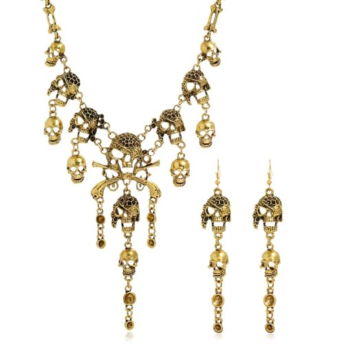 Piraten Accessoires Damen mit Piraten Kette Damen, Piraten Ohrringe Damen, Halskette Totenkopf Ohrringe, Piraten Schmuck Damen, für Karneval Halloween Cosplay Mottopartys für Erwachsene und Kinder Piraten Accessoires Damen mit Piraten Kette Damen, Piraten Ohrringe Damen, Halskette Totenkopf Ohrringe, Piraten Schmuck Damen, für Karneval Halloween Cosplay Mottopartys für Erwachsene und Kinder von YAJIMAOY