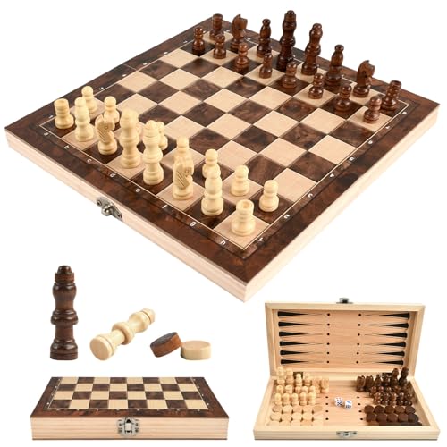 Schachspiel aus Holz, Schach Dame Backgammon 3 in 1 Schachbrett Holz Hochwertig, Einklappbar Reiseschach, Chess Board Set Tragbares mit Schachfiguren für Kinder Erwachsene Drinnen Draußen Reisen Schachspiel aus Holz, Schach Dame Backgammon 3 in 1 Schachbrett Holz Hochwertig, Einklappbar Reiseschach, Chess Board Set Tragbares mit Schachfiguren für Kinder Erwachsene Drinnen Draußen Reisen von YAJIMAOY