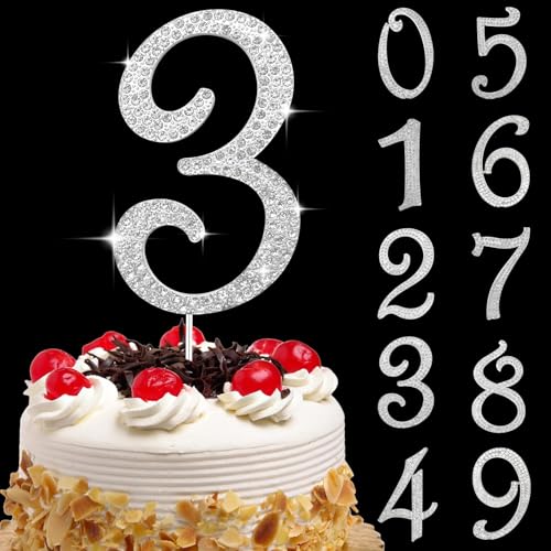 Tortendeko Geburtstag 3 Zahl Strass Glitter Cupcake Topper Zahl, Nummer 3 Cake Topper Zahlen Silber, Kuchendeko Zahl 3 Nummer, Geburtstagstorte Deko, für Geburtstagsfeiern, Babypartys, Hochzeitstag(D) Tortendeko Geburtstag 3 Zahl Strass Glitter Cupcake Topper Zahl, Nummer 3 Cake Topper Zahlen Silber, Kuchendeko Zahl 3 Nummer, Geburtstagstorte Deko, für Geburtstagsfeiern, Babypartys, Hochzeitstag(D) von YAJIMAOY