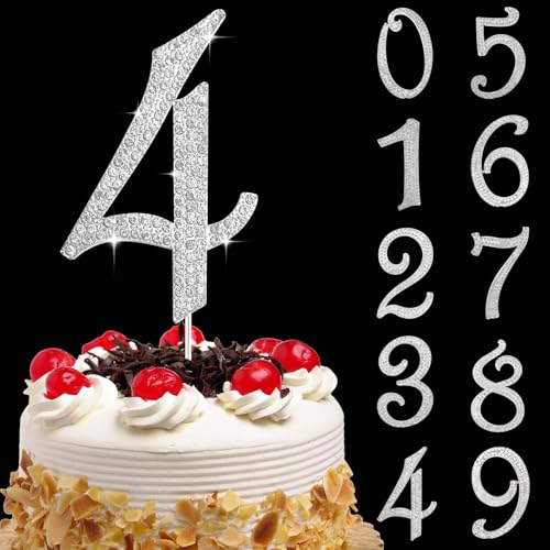 Tortendeko Geburtstag 4 Zahl Strass Glitter Cupcake Topper Zahl, Nummer 4 Cake Topper Zahlen Silber, Kuchendeko Zahl 4 Nummer, Geburtstagstorte Deko, für Geburtstagsfeiern, Babypartys, Hochzeitstag(E) Tortendeko Geburtstag 4 Zahl Strass Glitter Cupcake Topper Zahl, Nummer 4 Cake Topper Zahlen Silber, Kuchendeko Zahl 4 Nummer, Geburtstagstorte Deko, für Geburtstagsfeiern, Babypartys, Hochzeitstag(E) von YAJIMAOY