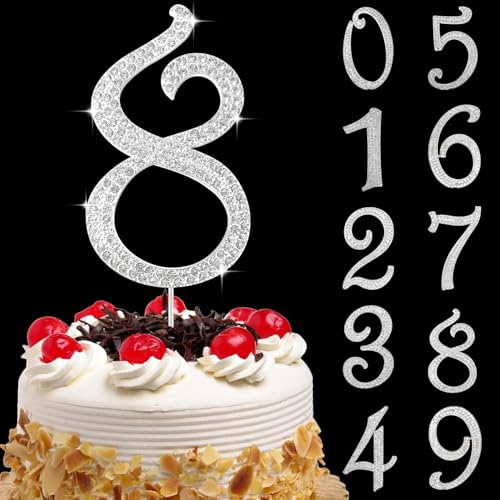 Tortendeko Geburtstag 8 Zahl Strass Glitter Cupcake Topper Zahl, Nummer 8 Cake Topper Zahlen Silber, Kuchendeko Zahl 8 Nummer, Geburtstagstorte Deko, für Geburtstagsfeiern, Babyparty, Hochzeitstag (I) Tortendeko Geburtstag 8 Zahl Strass Glitter Cupcake Topper Zahl, Nummer 8 Cake Topper Zahlen Silber, Kuchendeko Zahl 8 Nummer, Geburtstagstorte Deko, für Geburtstagsfeiern, Babyparty, Hochzeitstag (I) von YAJIMAOY