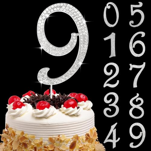 Tortendeko Geburtstag 9 Zahl Strass Glitter Cupcake Topper Zahl, Nummer 9 Cake Topper Zahlen Silber, Kuchendeko Zahl 9 Nummer, Geburtstagstorte Deko, für Geburtstagsfeiern, Babypartys, Hochzeitstag(J) Tortendeko Geburtstag 9 Zahl Strass Glitter Cupcake Topper Zahl, Nummer 9 Cake Topper Zahlen Silber, Kuchendeko Zahl 9 Nummer, Geburtstagstorte Deko, für Geburtstagsfeiern, Babypartys, Hochzeitstag(J) von YAJIMAOY