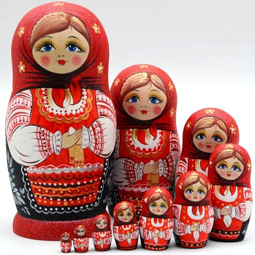 YAKELUS Matroschkas Stücken handgemacht Das Lindenholz Geschenk Spielzeug Matruschka Russian Nesting Dolls professione Matrjoschka-Marke(10piece)) von YAKELUS