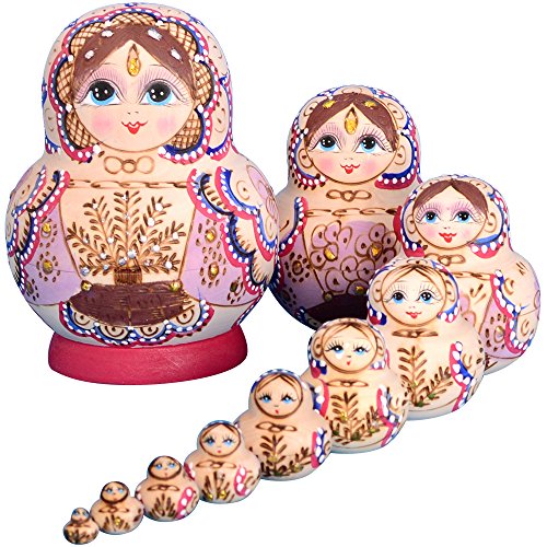 YAKELUS professionelle Matrjoschka-Marke 10 Stücken Matroschka, Matruschka, Matrjoschka,Russian Nesting Dolls,10-TLG handgemacht Das Lindenholz Geschenk Spielzeug1075 von YAKELUS