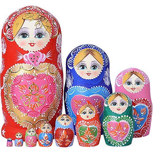 YAKELUS Matroschkas Stücken handgemacht Das Lindenholz Geschenk Spielzeug Matruschka Russian Nesting Dolls professione 002lle Matrjoschka-Marke (1051(10piece)) von YAKELUS