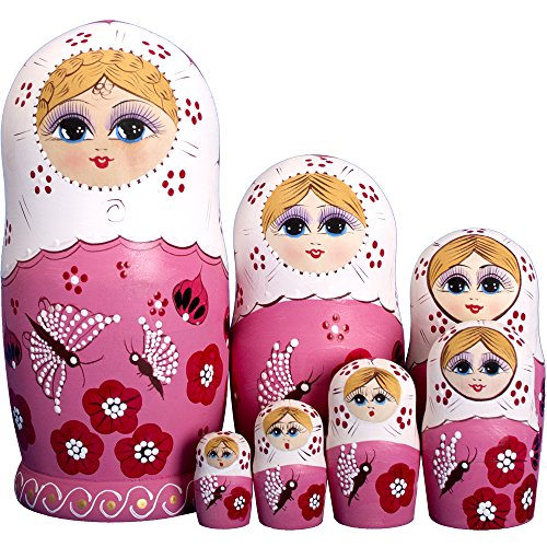 YAKELUS, Marke für Nistpuppen, 7-teilig, russische Matroschkas Puppe, 7-teilig, aus Holz, handgefertigt, Geschenke, Spielzeug von YAKELUS