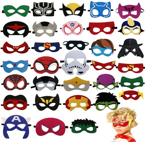 YALARY 33 Packungen Superhelden-Masken, Partygeschenke, Filz und Elastisch, Helden-Geburtstagsparty-Masken mit 33 verschiedenen Arten für Kostümmasken, Lila, Blau, Rot, Gelb, Grün, Medium YALARY 33 Packungen Superhelden-Masken, Partygeschenke, Filz und Elastisch, Helden-Geburtstagsparty-Masken mit 33 verschiedenen Arten für Kostümmasken, Lila, Blau, Rot, Gelb, Grün, Medium von YALARY
