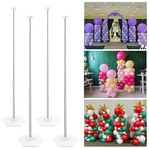 YALLOVE Ballonsäulenständer-Set, 4er-Set, 2 m Höhenverstellbarer Luftballon Ständer mit Wiederverwendbarem Metall-Teleskopdesign für Party Hochzeit Baby Geburtstag(Nicht Enthalten Ballons) von YALLOVE