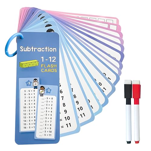 YALiya 1x1 Subtraktion Lernkarten, Subtraktion Tabelle 15 Übungsblättern 2 abwischbaren Stiften Ringen Subtraktion Tragbar Lernen Spiel Rechenhilfe Mathematik Lernspiel Zuhause Schule(1x1) von YALiya