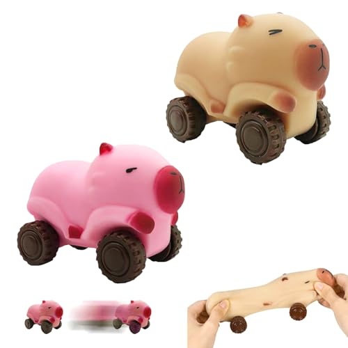 YALiya 2 Stück Anti Stress Spielzeug, Stressball Capybara Spielzeugauto, Zusammendrückbar und Einziehbar, Capybara Squishy, Anti Stress Squeeze Toy Ball, Quetschspielzeug Erwachsene und Kinder von YALiya