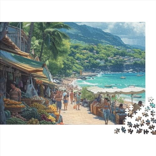 Strand Shop 500 Puzzleteile Impossible Puzzle Handgefertigte Unterhaltung Stress Abbauen geschäftige Marktszene Puzzle-Geschenk 500pcs (52x38cm) von YAMABAIHUO