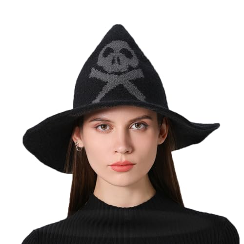 YAMEE Hexenhut für Damen Halloween harry potter Hexe Hut Faltbare Kopfbedeckung Karneval Fasching Masquerade Cosplay Cap mit Weiße Kristallkette von YAMEE
