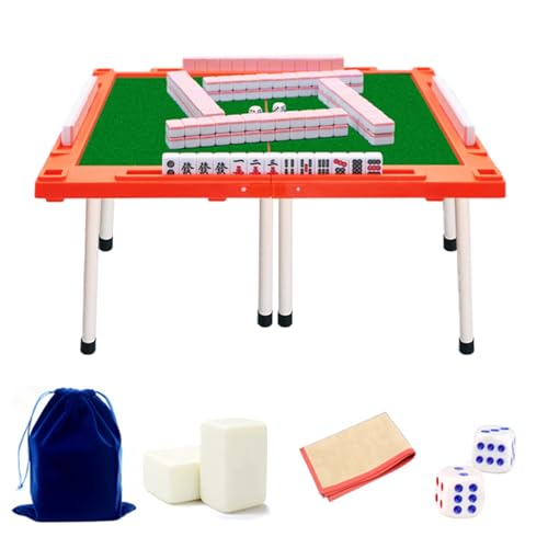 YANBI Mahjong-Tisch klappbar Klapptische für Mahjong-Spieler, Quadratischer Mahjong-Kartenspieltisch mit Mahjong-Set, Chinesisches Mahjong-Spielset für Mahjong-Poker-Domino (Color : Pink) von YANBI