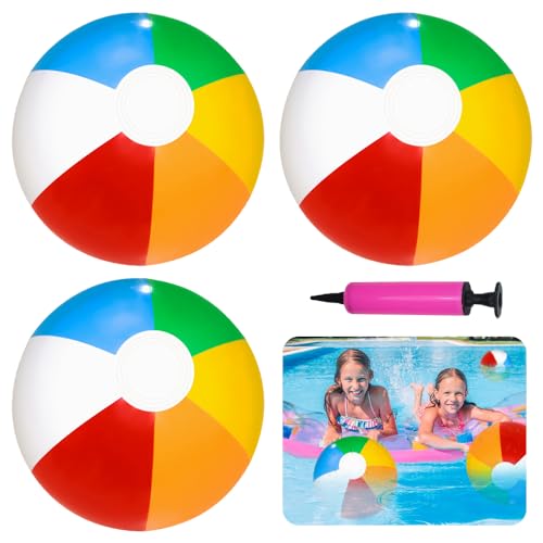 YANGUN 3 Stück Wasserball Aufblasbar, Inflatable Beach Ball, Beachball in Regenbogenfarben, Wasserball klein, Strandball, für Den Sommer Im Freien Pool Spielen Partei Dekorationen von YANGUN