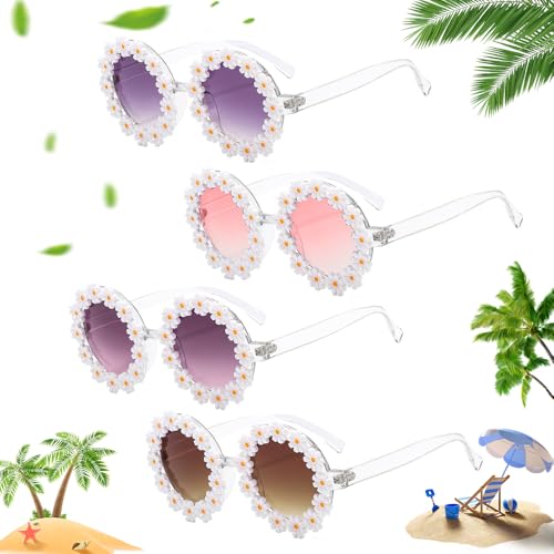 YANGUN 4 Stück Daisy Runde Sonnenbrille, Party Brille Rund, Brille Blume, Hippie-Sonnenbrille, Retro Partybrille, Blumen Partybrille, Sonnenbrillen Damen, für Strand Freien YANGUN 4 Stück Daisy Runde Sonnenbrille, Party Brille Rund, Brille Blume, Hippie-Sonnenbrille, Retro Partybrille, Blumen Partybrille, Sonnenbrillen Damen, für Strand Freien von YANGUN