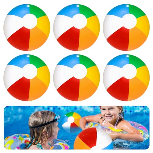YANGUN 6 Stück 33cm Wasserball Aufblasbar, Wasserball Aufblasbar Bunt, Beachball in Regenbogenfarben für Sommeraktivitäten im Freien, Wasserspiele, Schwimmbad-Strandparty von YANGUN