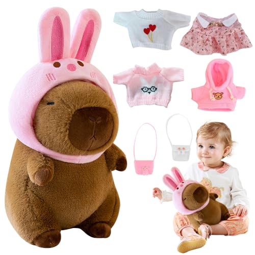 YANGUN Capybara Plüschtier, 23cm Capybara Kuscheltier,Niedlichen Capybara Plushies,Kinder Plüschpuppenspielzeug Mit 4 Kleidungsstücken,Niedlichen Plüschtier (C) von YANGUN
