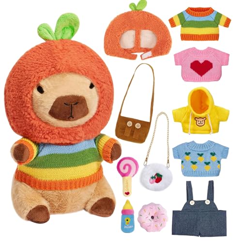 YANGUN Capybara Plüschtier, 23cm Capybara Kuscheltier, Niedlichen Capybara Plushies, Kinder Plüschpuppenspielzeug Mit 5 Kleidungsstücken, Niedlichen Plüschtier, Geschenk für Kinder Jungen Mädchen von YANGUN