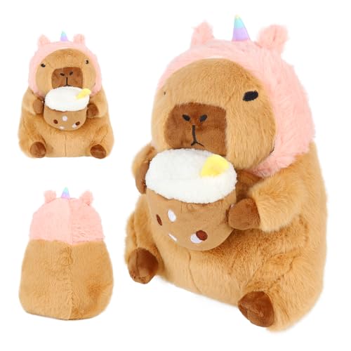 YANGUN Capybara Plüschtier, 30 cm Capybara Plüschtier mit Rosa Hut, Simulation Capybara Plüschtier, Süßes Capybara-Plüschtier, Wasserschwein Kuscheltier, Stofftier Capybara für Geburtstage Weihnachten von YANGUN