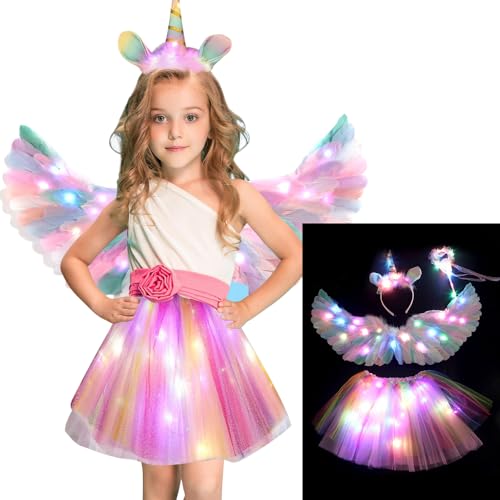 YANGUN Einhorn Kostüm Mädchen, Einhorn Kostüm Prinzessin Set, Unicorn Kostüme Kinder, mit Engelsflügel Haarreif Zauberstab LED Tutu Tüllrock, für Unicorn Cosplay Kindergeburtstag Karneval YANGUN Einhorn Kostüm Mädchen, Einhorn Kostüm Prinzessin Set, Unicorn Kostüme Kinder, mit Engelsflügel Haarreif Zauberstab LED Tutu Tüllrock, für Unicorn Cosplay Kindergeburtstag Karneval von YANGUN
