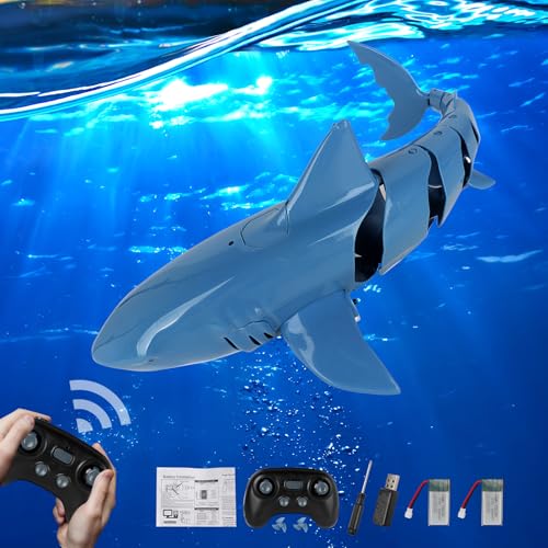 YANGUN Ferngesteuerter Hai, Hai Spielzeug, 2.4GHz RC Boot Simulation Hai Wasserspielzeug mit FernbedienungSommer-Wasserspielzeug für Kinder, Geschenk für 5+ Jahre Jungen Mädchen, Tauchfunktion, Blau YANGUN Ferngesteuerter Hai, Hai Spielzeug, 2.4GHz RC Boot Simulation Hai Wasserspielzeug mit FernbedienungSommer-Wasserspielzeug für Kinder, Geschenk für 5+ Jahre Jungen Mädchen, Tauchfunktion, Blau von YANGUN