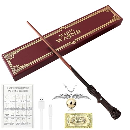 YANGUN Harry Zauberstab mit Licht, 35CM Elderstab Harry P-Otter Glühen, Zauberstab aus Harz, Magic Wand in Geschenkbox mit Zauberspruch-Karte, Halskette und Stationsticket, für Spielzeug Cosplay von YANGUN